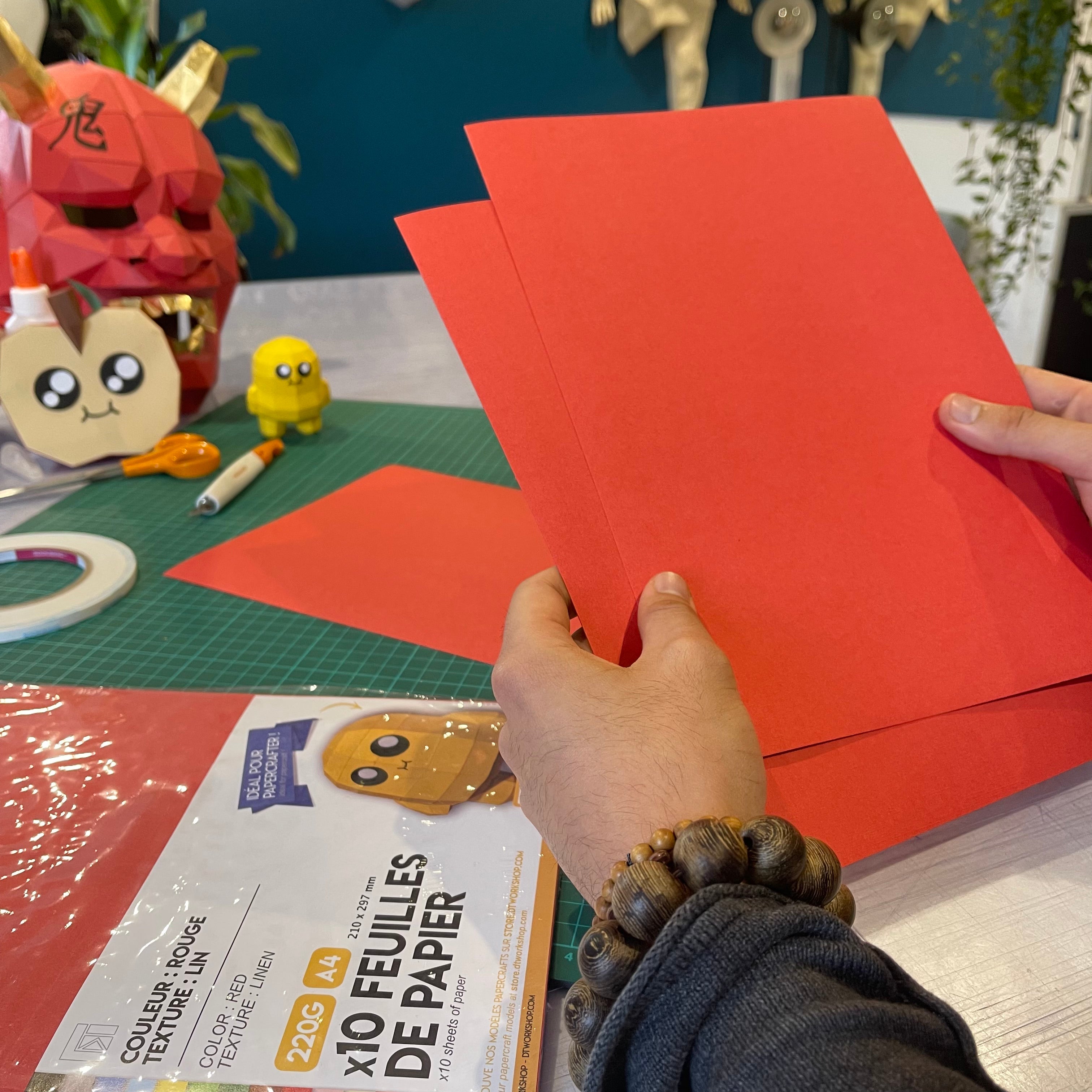 Lot 10 feuilles texturées 220g - Rouge