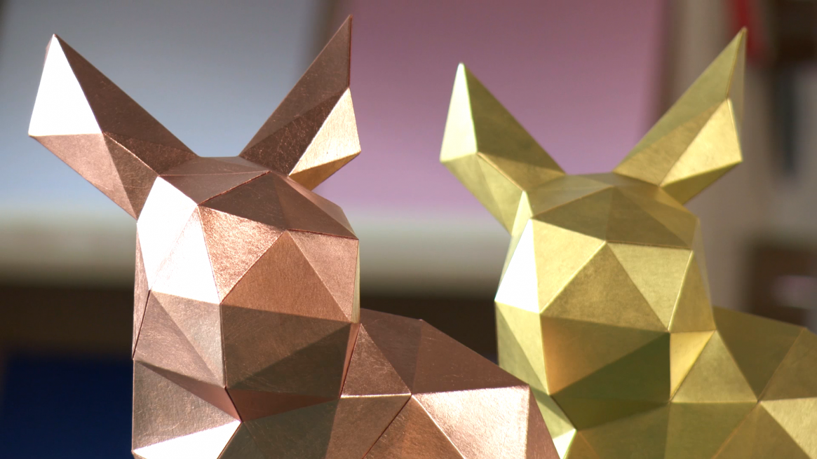 Paper Papier Stanford Rabbit Origami Gold Leaf low poly